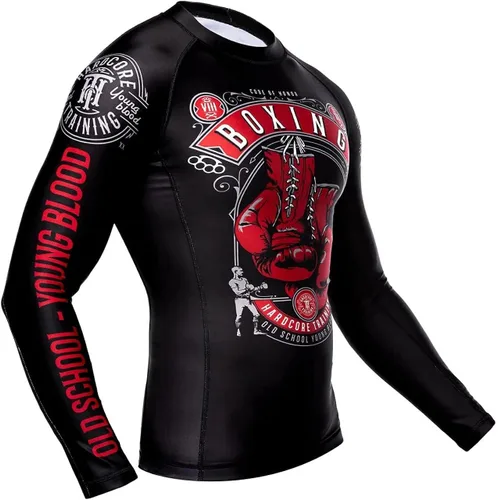 Vista 4 de Hardcore Training Code of Honor Rash Guard - Camiseta de manga larga para hombre, compresión MMA No-Gi Tight BJJ, capa base para fitness