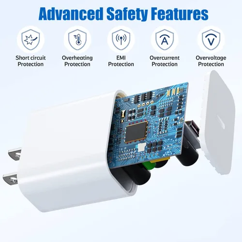 Vista 3 de Cargador para iPhone 16/15 de carga rápida, paquete de 20 W PD USB C cargador de pared rápido Bloque con cable de carga rápida USB C a C