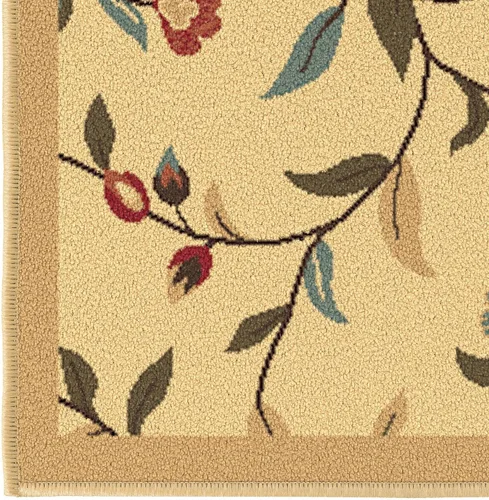 Vista 8 de Ottomanson, colección OttoHome, tapete para corredor con diseño azul claro y damasco (antiderrapante), parte trasera de goma Floral Beige