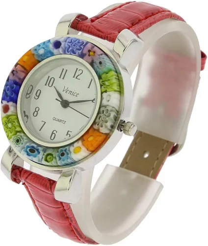 Vista 2 de Glass Of Venice Serena Murano Millefiori Reloj con Correa de Cuero - Rojo, Rojo