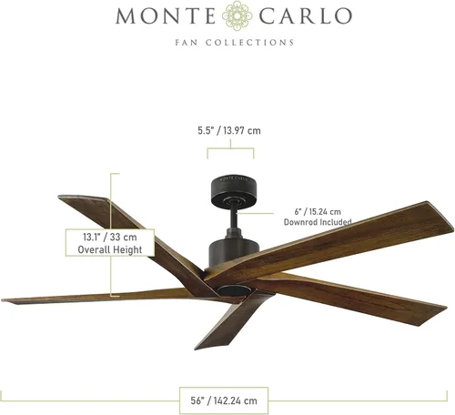 Vista 2 de Monte Carlo 5ASPR56AGP Aspen Ventilador de techo para exteriores de 56 pulgadas con control remoto, 5 aspas de nogal oscuro, peltre envejecido