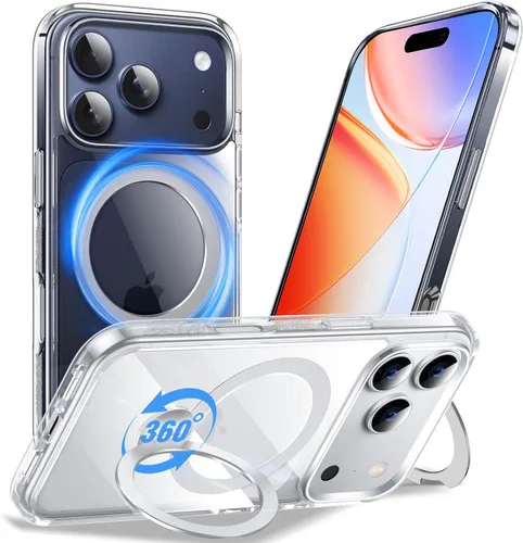 Vista 20 de Anqrp Funda transparente con función atril magnética con junta tórica para iPhone 12/12 Pro, compatible con Mag-Safe, de grado militar, reforzada