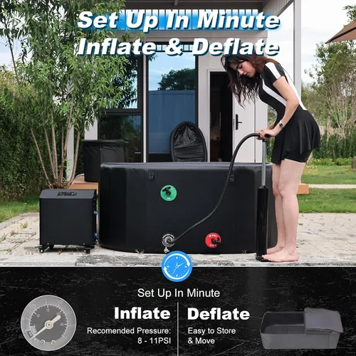 Vista 8 de Bañera fría ovalada de 216 galones – Bañera de hielo inflable XXL con tapa aislada, compatible con enfriador de baño de hielo, bañera portátil
