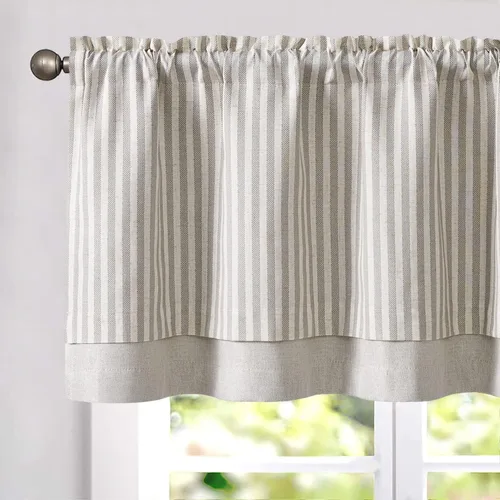 Vista 25 de jinchan Cenefa de Lino a Rayas para Ventanas de 16 Pulgadas Cortinas Opacas para Ventana Pequeña Estilo Granja Cenefa de Doble Capa para Sala