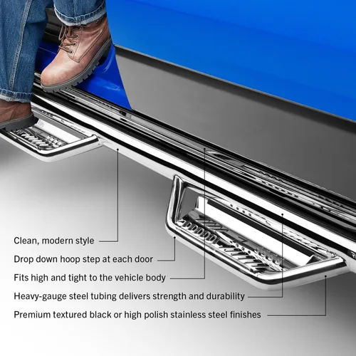 Vista 4 de RealTruck Podium LG Steps para RAM Longitud de la cabina, acero inoxidable, negro texturizado HPD2080CC-TX Compatible con RAM 2500/3500