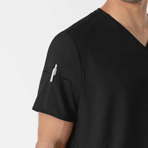 Vista 8 de WonderWink W123 6355 - Camiseta de manga corta para hombre Camiseta médica con cuello en V de 4 bolsillos, hecha para funcionar, ajustar, tela Negro