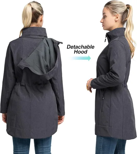 Vista 2 de 33,000ft Chaqueta impermeable Softshell larga para mujer con capucha forro polar cortavientos cortavientos
