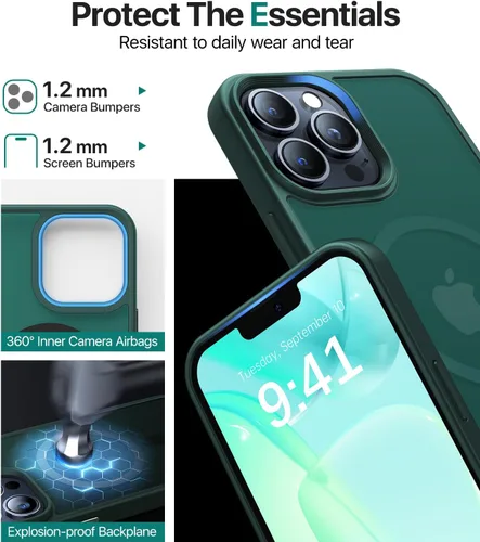 Vista 5 de Funda magnética diseñada para iPhone 12 Pro Max [protección contra caídas de grado militar] Funda protectora a prueba de golpes translúcida mate