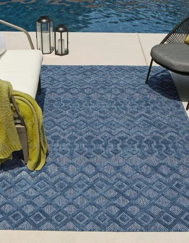 Vista 15 de Unique Loom Alfombra de área de la colección texturizada Trellis para exteriores, color osage, 2 x 3 pies, rectangular, color aguamarina