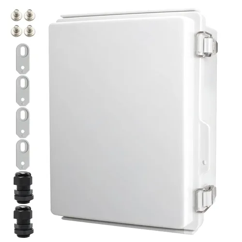 Vista 12 de MAKERELE Caja eléctrica impermeable pequeña al aire libre IP67 ABS caja de plástico con placa de montaje, cubierta gris con bisagras, soporte