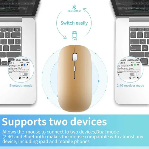 Vista 2 de ElizaHelen Wireless Bluetooth Mouse Dual Mode Slim Rechargeable Wireless Silent Mouse 24G Portable USB Optical Wireless Computer Mice with USB