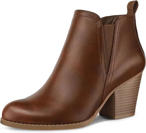 Vista 14 de mysoft Botines de tobillo para mujer con corte en V, panel elástico lateral, tacón grueso apilado con cremallera lateral Patrón de serpiente negro.