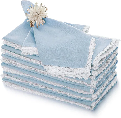 Vista 14 de FINGERCRAFT Servilletas de tela de lino y algodón de 12 unidades con esquinas ingletadas y elegante encaje para uso diario; las servilletas están