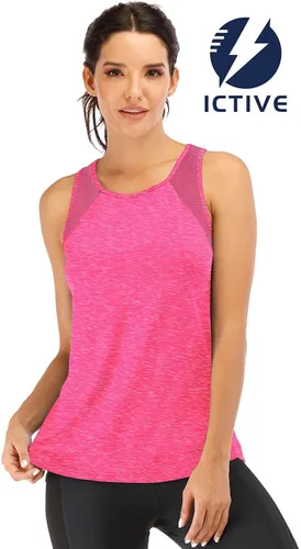 Vista 2 de Fihapyli ICTIVE - Camiseta sin mangas de entrenamiento para mujer, de malla transpirable, espalda cruzada, sin espalda, para correr