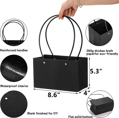 Vista 2 de DEAYOU Paquete de 12 bolsas de regalo de flores de papel kraft, caja de ramo con asa, pequeñas bolsas de papel con forro impermeable para arreglos
