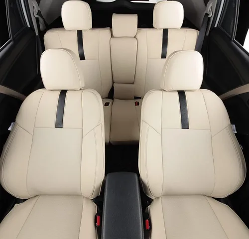 Vista 5 de Fundas de asiento RAV4 de ajuste personalizado, piel sintética impermeable para Toyota RAV4 2013-2018 (beige)