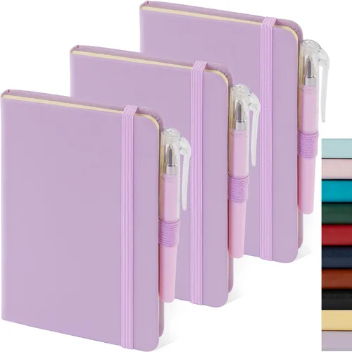 Vista 24 de Paquete de 3 cuadernos rayados con bolígrafo, cuadernos A5 (5.7 x 8.4 pulgadas) de tapa dura de cuero para mujeres y hombres, trabajo, 160 páginas