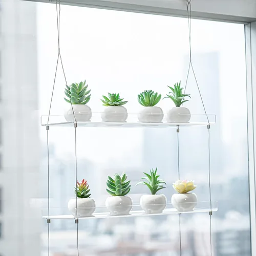 Vista 5 de Sumerflos Cajas de ventana de acrílico de 2 niveles para ventana de cocina, dormitorio, sala de estar, 16 pulgadas, flores de pared de 16 pulgadas