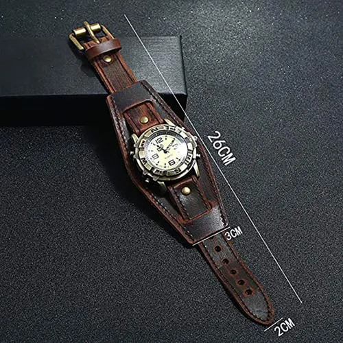 Vista 5 de Pulsera de reloj retro punk de cuero genuino para hombre, estilo hip hop, versátil