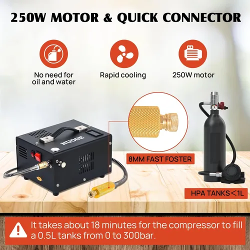 Vista 3 de Compresor de aire PCP 4500 PSI 30 MPa alimentado por automóvil de 12 V CC o hogar de 110 V CA con convertidor, bomba compresora de tanque