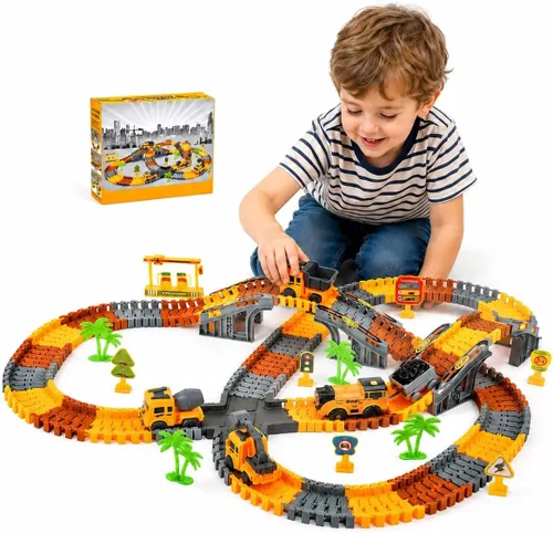 Vista 9 de Construction Race Track Set 235 Pcs Toy for Kids 3-8 Flexible DIY Road Toy