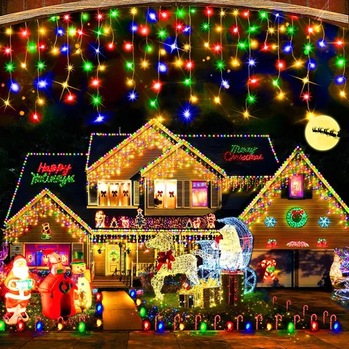 Vista 8 de Hezbjiti - Luces de Navidad para decoración al aire libre, 1600 luces LED de 164 pies, 8 modos, 320 gotas, guirnalda de luces para decoración