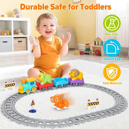 Vista 6 de Juego de tren eléctrico para niños pequeños, juguetes realistas de tren de vapor para niños con vías, juguetes de animales para niños pequeños de 1