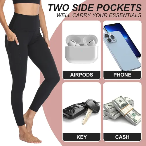 Vista 2 de NexiEpoch Paquete de 4 leggings para mujer con bolsillos, cintura alta, control de abdomen para entrenamiento, correr, pantalones capri de yoga