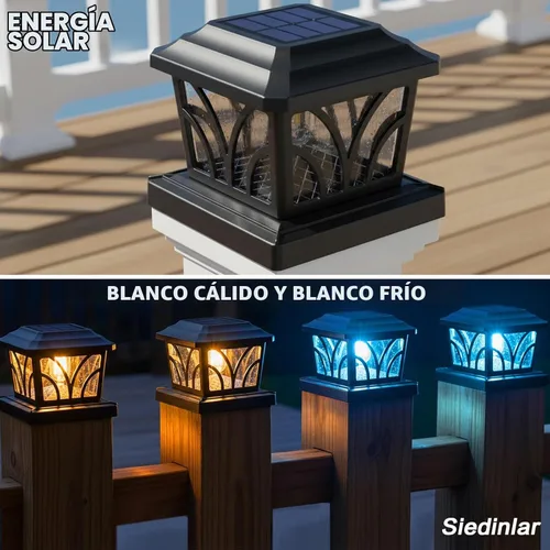 Vista 2 de SIEDiNLAR - Faroles solares para postes exteriores, de aluminio y vidrio, 2 modos, 20 lúmenes, bombillas LED Edison para postes de 4x4, 5x5, 6x6