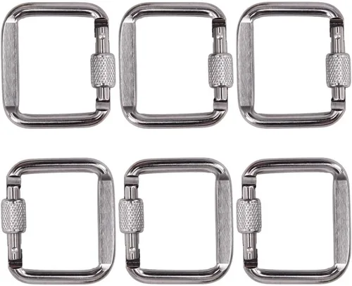 Vista 4 de Toddmomy Mosquetones de hebilla para exteriores, clips de metal cuadrados de 1.98 x 1.57 x 0.27 pulgadas, paquete de 6 llaveros para acampar