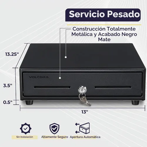 Vista 2 de Volcora Cajón de caja registradora de 13 pulgadas para sistema de punto de venta (POS) con bandeja de efectivo de 2 niveles totalmente extraíble, 4