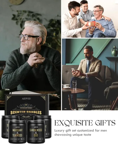 Vista 5 de Velas perfumadas para hombres – Paquete de 4 velas para el hogar, cera de soja de 36 onzas, tiempo de combustión de 200 horas, juego de velas