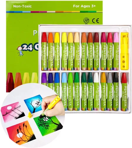 Vista 10 de Pasteles al óleo, 12 colores surtidos, juego de pasteles al óleo para actividades en interiores en casa, crayones suaves al óleo para niños