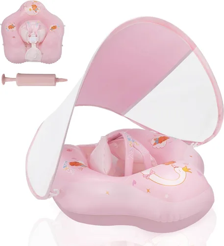 Vista 7 de LOOWARTS Baby Pool Float with Canopy and Safety Seat,Infant Swim Float & Pool Float & Baby Water Float & Swimming Floats UPF50+ UV Protection for