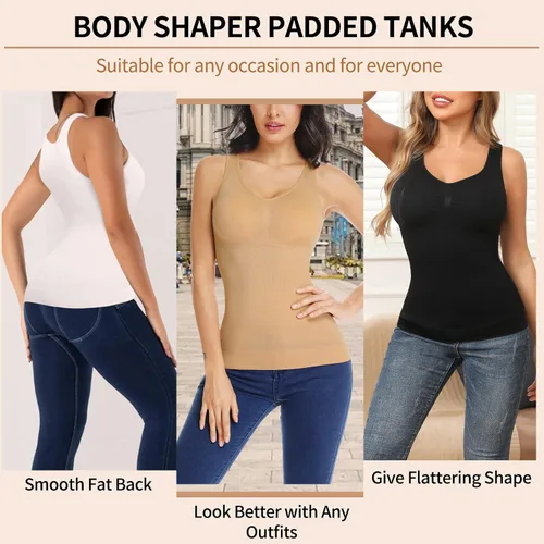 Vista 5 de JOYSHAPER Cami Shaper - Camiseta sin mangas con control de abdomen y brasier integrado, camiseta de compresión acolchada