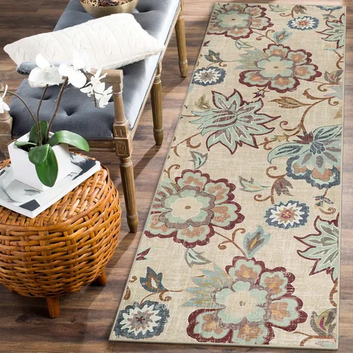 Vista 24 de Beeiva Alfombras florales de entrada, lavables para interiores, ultra fina, de 2 x 3 pies, antideslizante, para cocina, tapete de cachemira suave