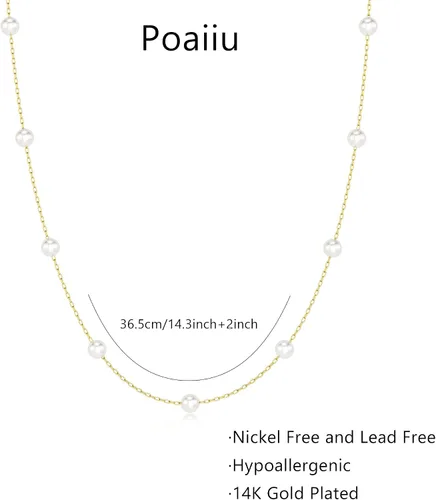 Vista 5 de Gargantilla de perlas para mujer, delicada cadena de perlas chapada en oro de 14 quilates, joyería de oro simple y moderna, regalo para niñas