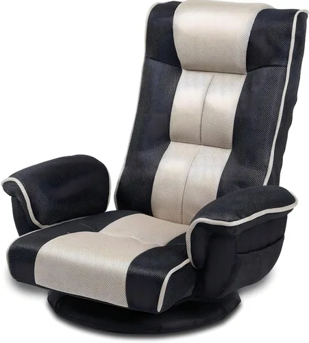 Vista 9 de Linen Fabric Ergonomic Gaming Chair, 6-Position Reclining Sofa Bed with Lumbar Support, Foldable Floor Lounger with Thick Cushion, Armrests & Side