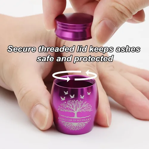 Vista 5 de Urnas pequeñas para cenizas humanas, urnas de cremación, juego de 8, medallón para cenizas de cremación para mujeres y hombres, morado
