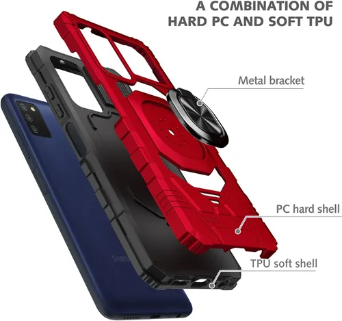 Vista 2 de Para Samsung Galaxy A03S, A03 SE 5G (SM-A037) - Funda protectora a prueba de golpes con soporte de anillo - RS7 Rojo