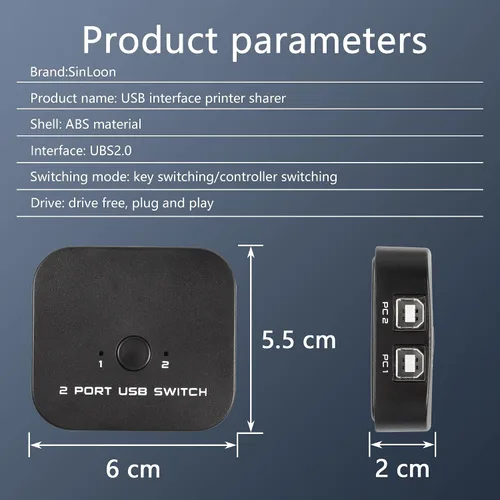 Vista 5 de SinLoon Interruptor de uso compartido de impresora USB, 2 PC comparten 1 dispositivo USB para 2 computadoras, teclado compartido, ratón, escáner
