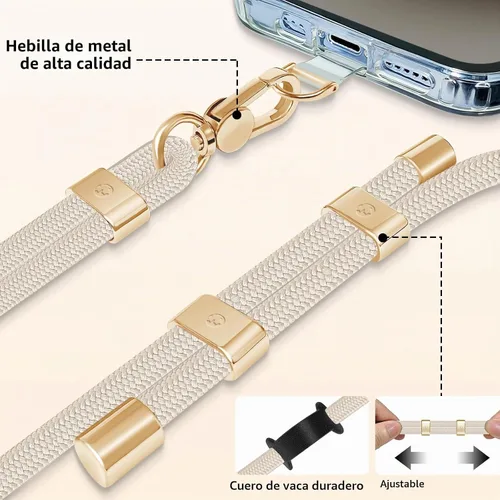 Vista 4 de UKON Cordón para teléfono celular, cordón bandolera y correa de muñeca, hebilla de metal premium con dijes para teléfono con 2 parches de correa
