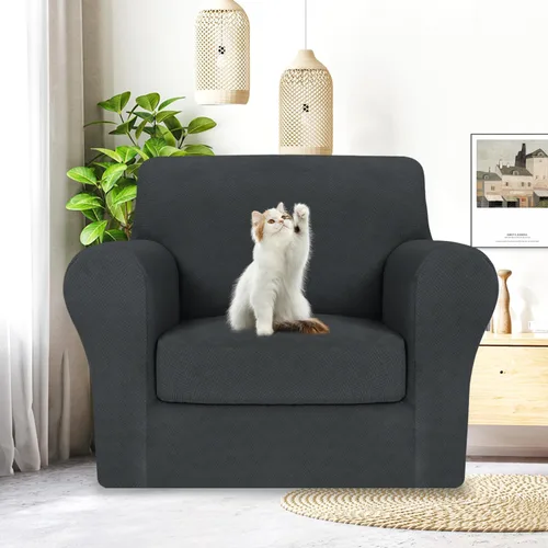 Vista 20 de MAXIJIN 2 piezas de fundas para silla con brazos, funda para silla de sofá para sala de estar, funda elástica para perros para una silla con 1 cojín