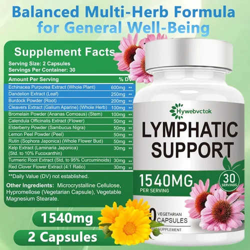 Vista 2 de Suplementos de drenaje linfático de 1540 mg, suplemento de apoyo del sistema linfático para mujeres y hombres con diente de león, cuchillas
