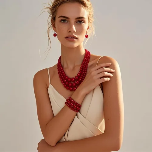 Vista 3 de KOSMOS-LI - Juego grande de collar, pulsera y aretes de perlas de 18 pulgadas