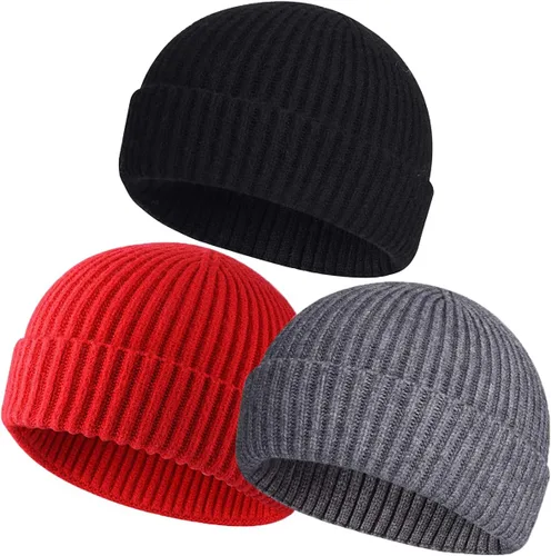 Vista 9 de vidsel Gorro Corto de Pescador para Hombres y Mujeres, Gorro de Lana Tejida con Puño Estilo Moderno de Arrastrero, Gorros Cálidos de Invierno