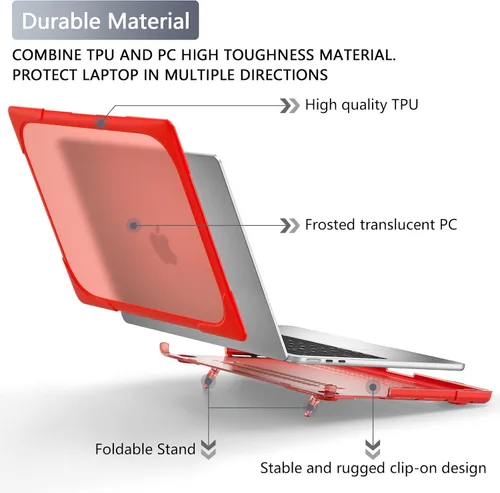 Vista 5 de Batianda - Funda resistente para MacBook Air de 15 pulgadas 2023-2026, color rojo Ergonomic Foldable Stand Holds 22 lbs, TPU Bumper, Matte