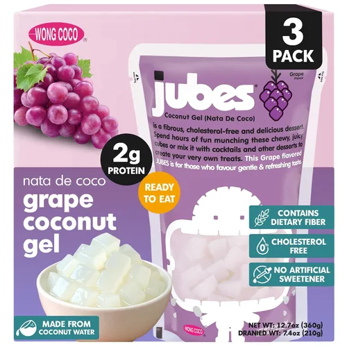 Vista 6 de Jubes Grape Nata De Coco Jelly Cubes 12.7 oz – Cubos de jalea de coco de uva para sagú – Gel de coco en ingredientes de jarabe para té de frutas
