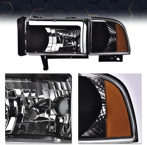 Vista 5 de PIT66 Conjunto de faros LED para Dodge Ram 1500 2500 3500 1994-2002 Reflector ámbar con carcasa negra