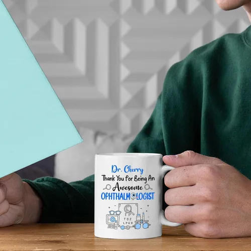 Vista 6 de Taza de café personalizada para oftalmólogo con texto en inglés "Thank You For Being An Awesome Oftalmologist", taza de café personalizada